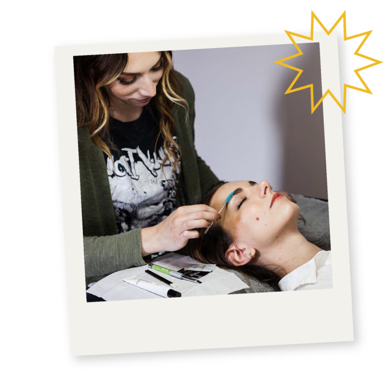 Chaos guest gets their brow laminated and tinted by a Chaos brow specialist